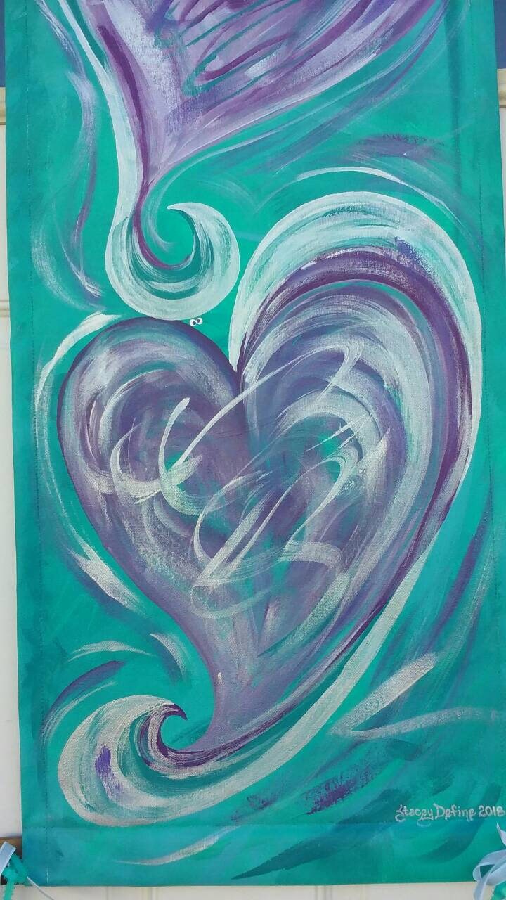 Three Hearts Door Hanger Turquoise & Purple Valentines Decor Wreath