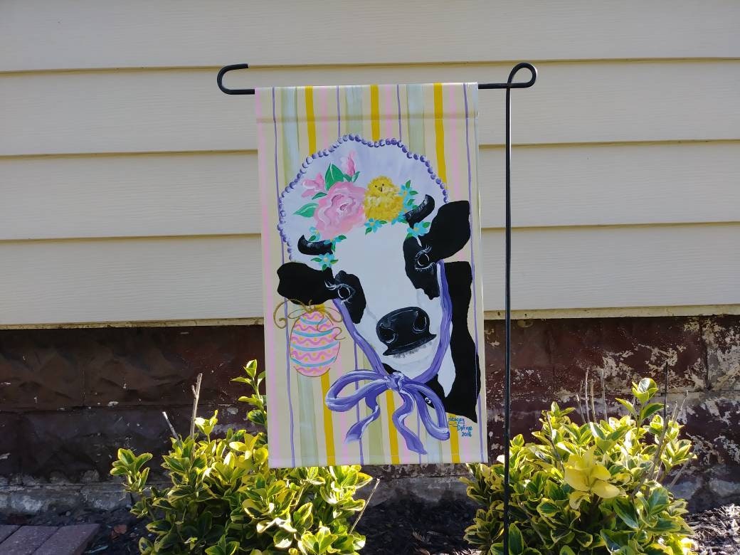 Easter Door Hanger Easter Cow Spring Milk Cow Holstein Dairy Cow Door Hanger Garden Flag Cow Lovers Gift