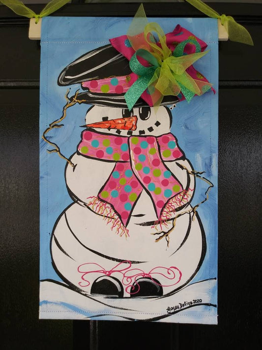 Snowman Pink Scarf Winter Door Hanger Door Decoration Snow Garden