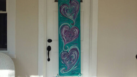 Three Hearts Door Hanger Turquoise & Purple Valentines Decor Wreath