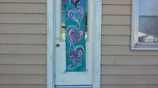 Three Hearts Door Hanger Turquoise & Purple Valentines Decor Wreath