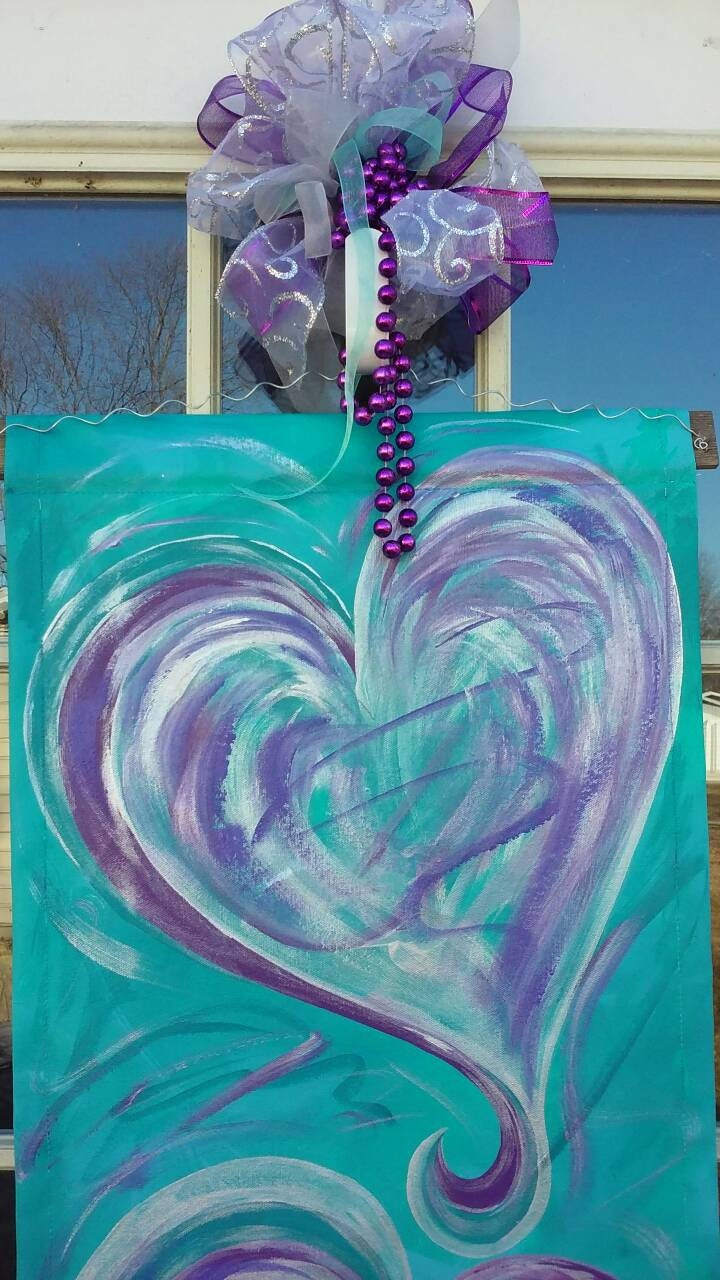 Three Hearts Door Hanger Turquoise & Purple Valentines Decor Wreath