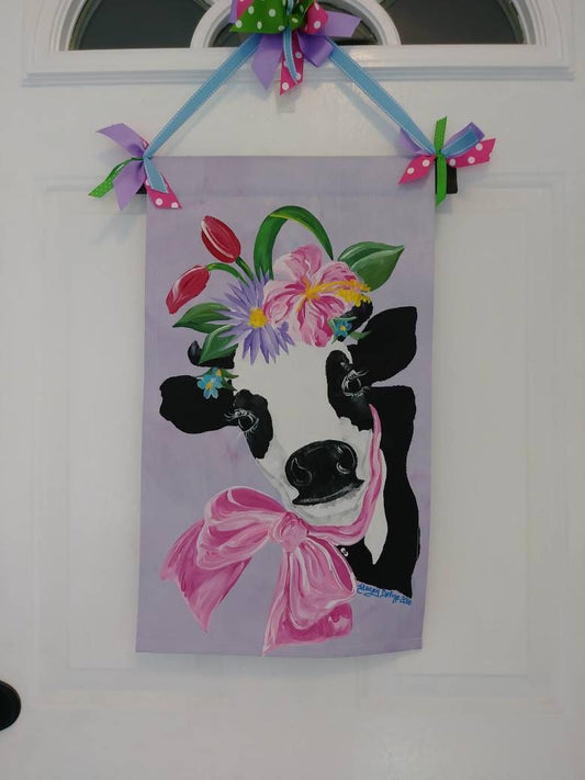 Cow Decoration Spring Dairy Cow Door Hanger Garden Flag Door Hanging Wall Hanging