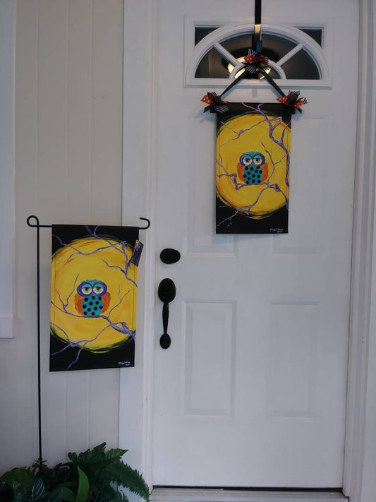Halloween Owl & Moon Door Hanger / Garden Flag