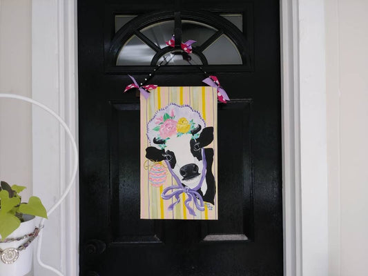 Easter Door Hanger Easter Cow Spring Milk Cow Holstein Dairy Cow Door Hanger Garden Flag Cow Lovers Gift