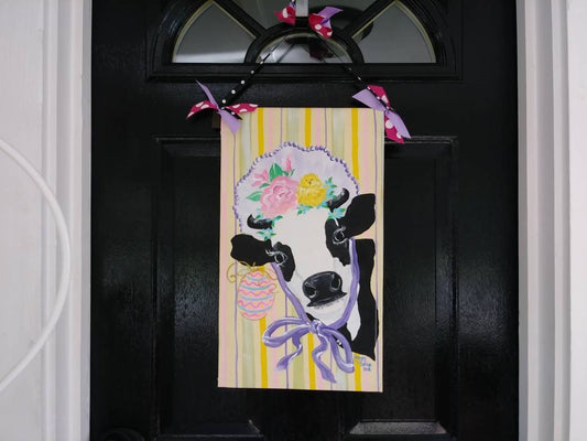 Easter Door Hanger Easter Cow Spring Milk Cow Holstein Dairy Cow Door Hanger Garden Flag Cow Lovers Gift