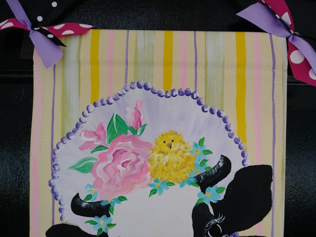 Easter Door Hanger Easter Cow Spring Milk Cow Holstein Dairy Cow Door Hanger Garden Flag Cow Lovers Gift