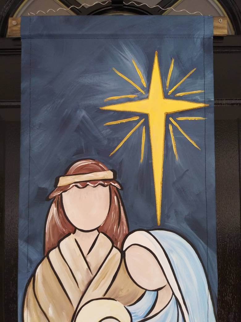 Holy Family Nativity Door Hanging Hand Painted All Weather Canvas Decor