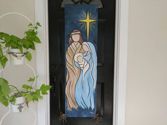 Holy Family Nativity Door Hanging Hand Painted All Weather Canvas Decor