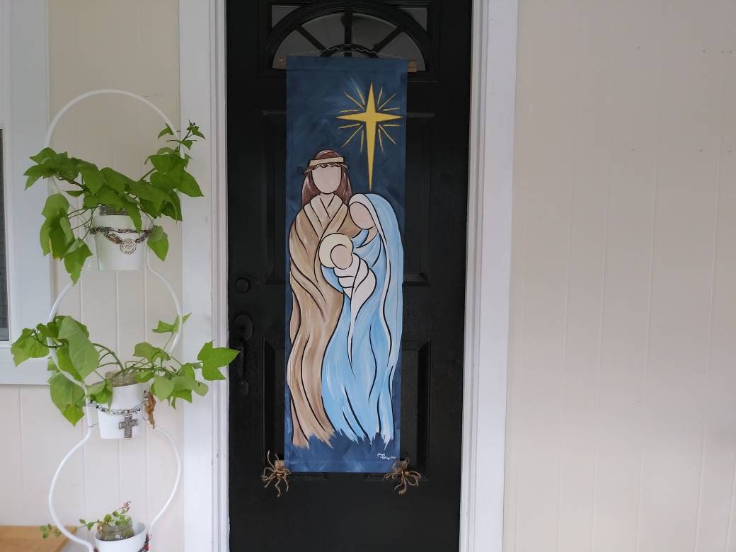 Holy Family Nativity Door Hanging Hand Painted All Weather Canvas Decor