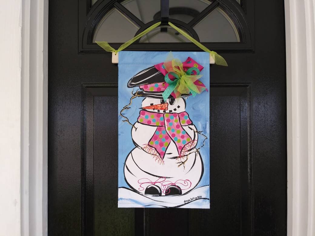 Snowman Pink Scarf Winter Door Hanger Door Decoration Snow Garden