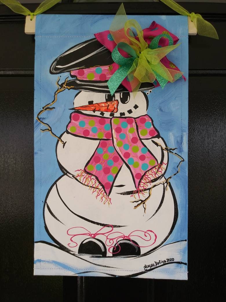 Snowman Pink Scarf Winter Door Hanger Door Decoration Snow Garden
