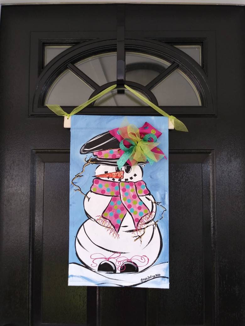 Snowman Pink Scarf Winter Door Hanger Door Decoration Snow Garden