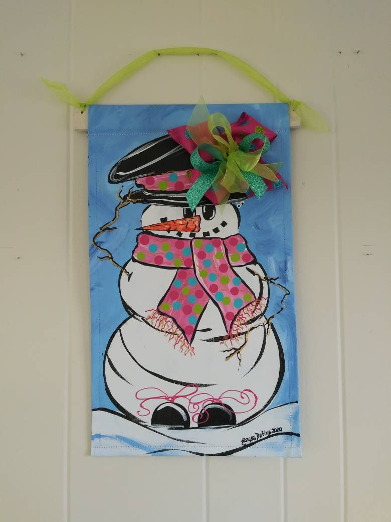 Snowman Pink Scarf Winter Door Hanger Door Decoration Snow Garden