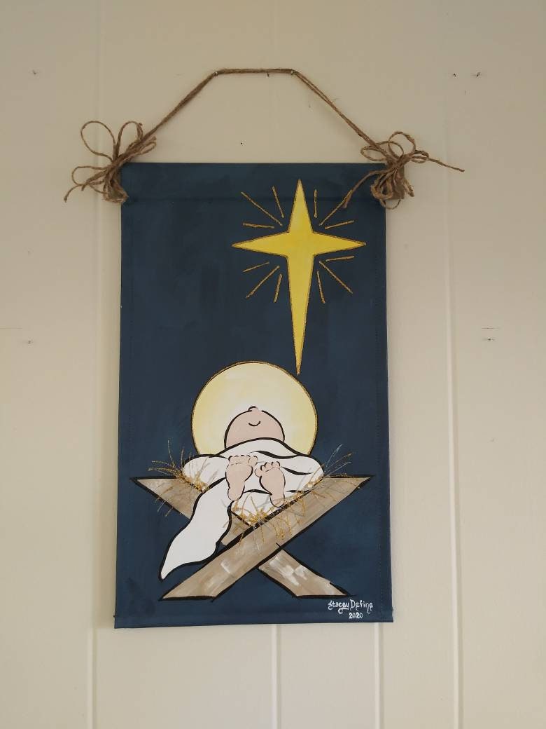 Jesus in Manger Christmas Door Religious Holiday Wreath
