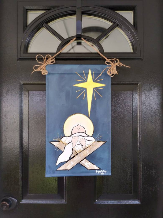 Jesus in Manger Christmas Door Religious Holiday Wreath