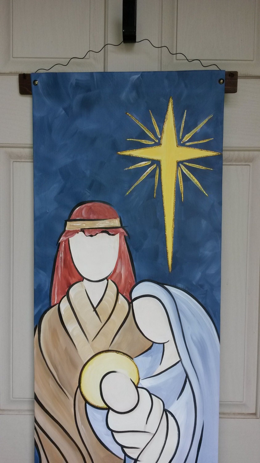 Holy Family Nativity Door Hanging Hand Painted All Weather Canvas Decor