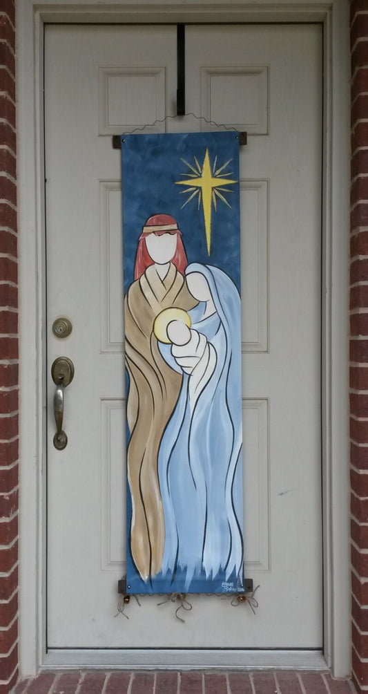 Holy Family Nativity Door Hanging Hand Painted All Weather Canvas Decor